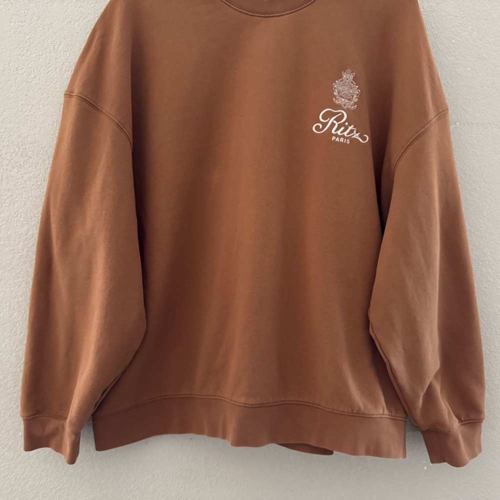 FRAME x Ritz Paris Breakfast In Bed Oversized Sweatshirt XL Camel Brown Collab - Picture 8 of 13